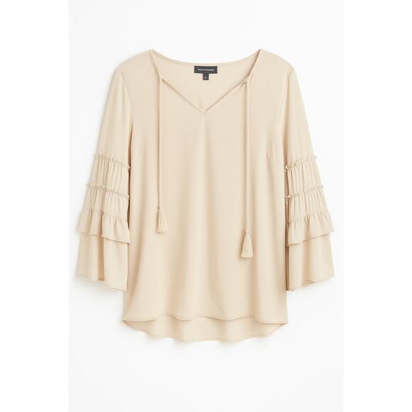 New Directions Women’s Beige Ruffle Sleeve Blouse XL 100% Polyester - Picture 1 of 3